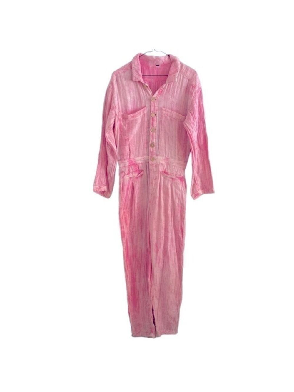 Free People gauze pink fade coveralls